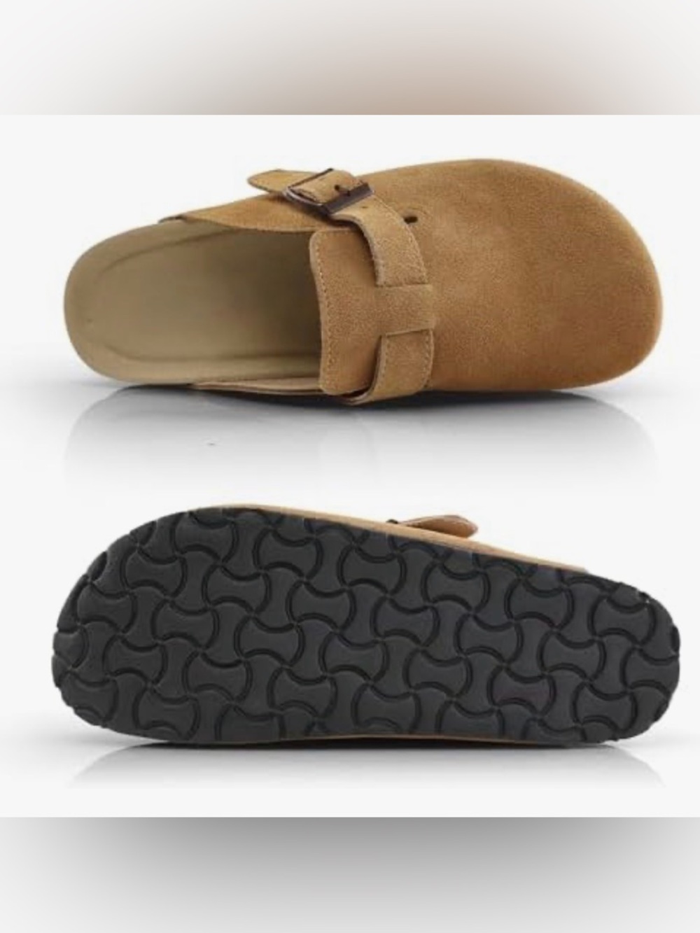 Women’s Suede Slip-On Clog with Buckle - Tan